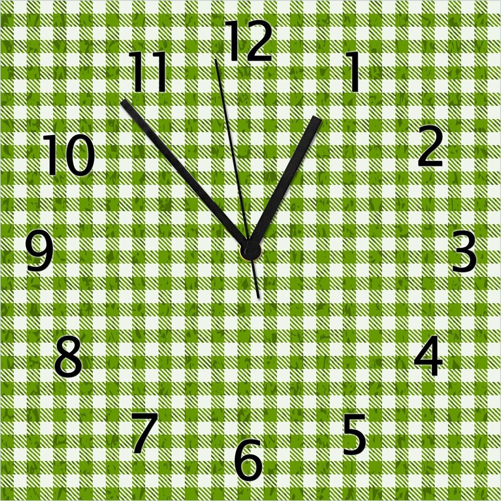 Wallario Design Wanduhr Muster einer Tischdecke in grün und Produktbild 