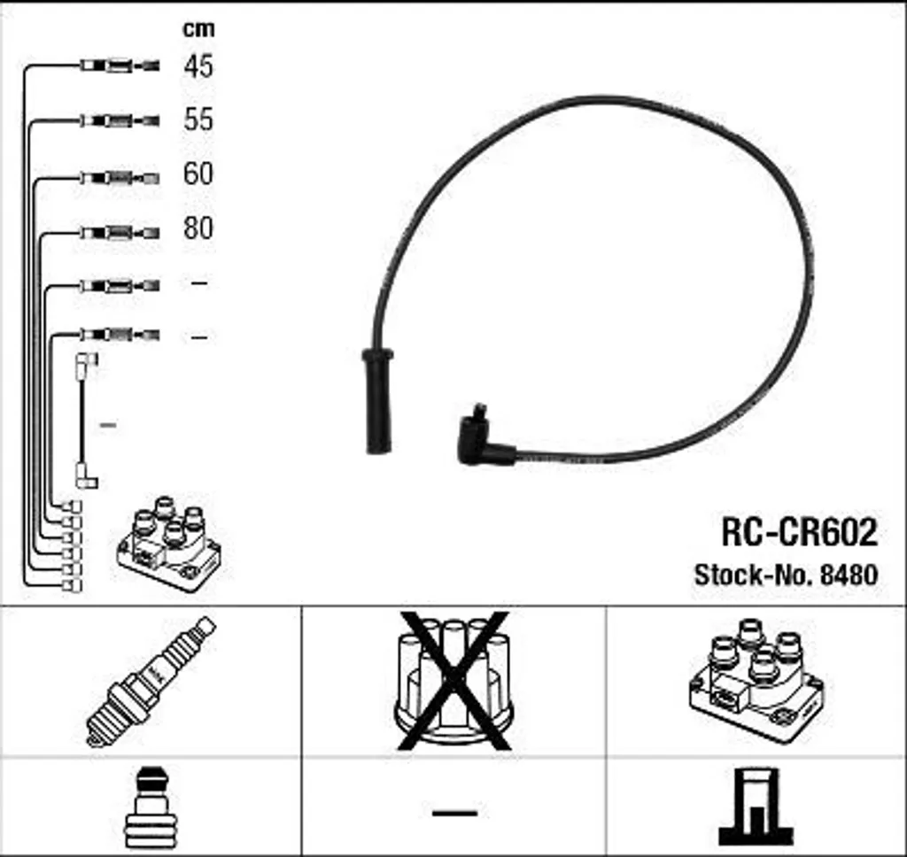 NGK 8480 Set cavi accensione OE 9617237080 compatibile con 806, 406, Zeta, Ulysse, ZX, XM, Xantia, Evasion