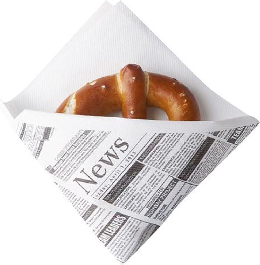 Snackservietten, stoffähnlich, Airlaid 1/4-Falz 32,5 cm x 30,5 cm weiss "Newsprint"