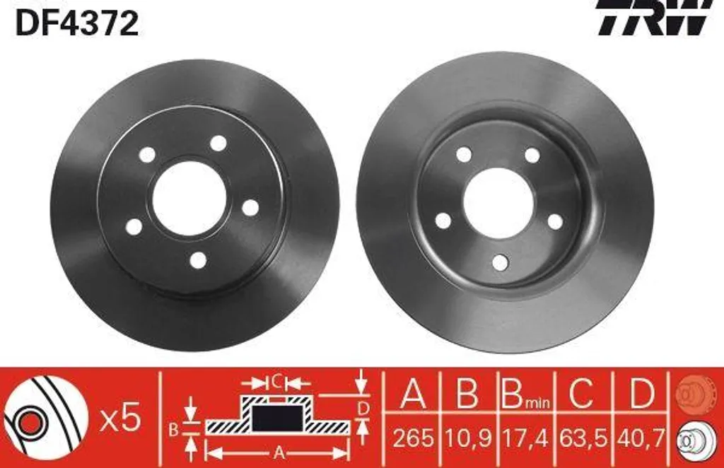 Disque de frein haute sécurité TRW DF4372 OE 1748745 anticorrosion