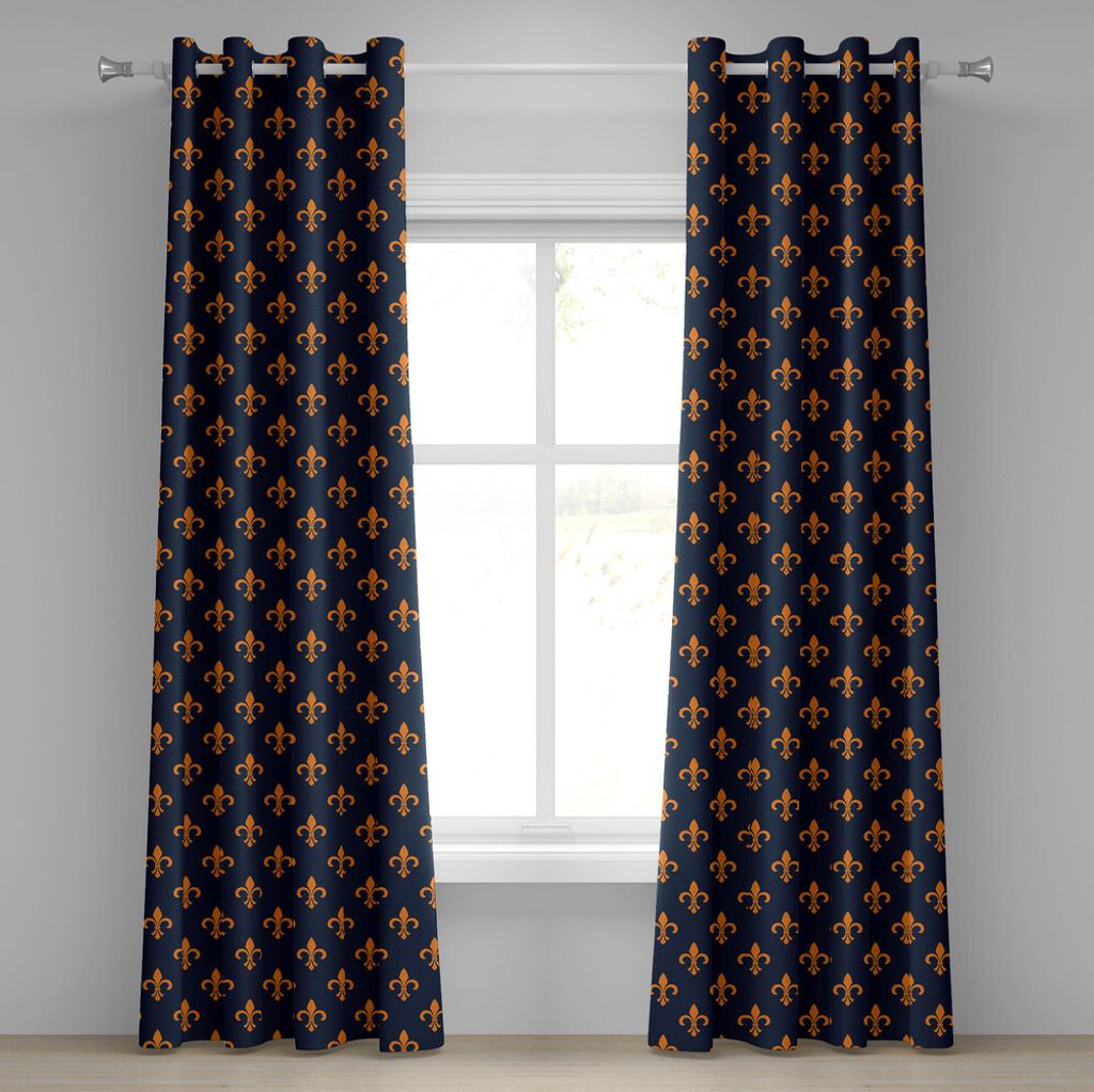 ABAKUHAUS Fleur De Lis Ösenvorhang, Blumenmuster mit spitzen Knospen und geschwungenen Blättern Antike Westernmotive, Dekorative 2-Panel-Fensterv...