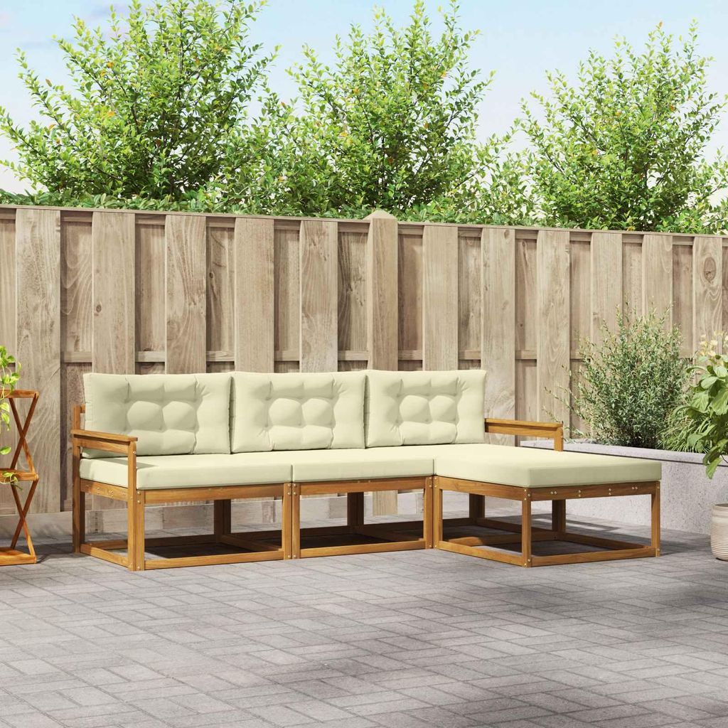 Outdoor-Sofagarnitur - VIDAXL - Terrassen-Sofa - mit Kissen - 4 pcs - Natur und Creme