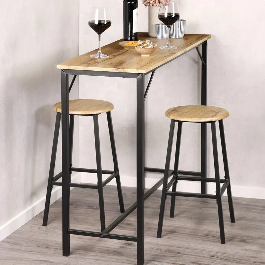 KESPER 15978 Table avec 2 tabourets de bar décor chêne et métal noir