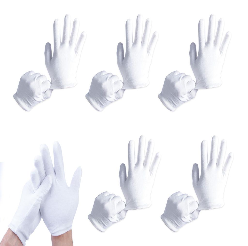 Paar weiße Baumwollhandschuhe, waschbar und dehnbar, multifunktional, pflegeleicht, bequem und atmungsaktiv, für Hautpflege und Schmuckprüfung ...