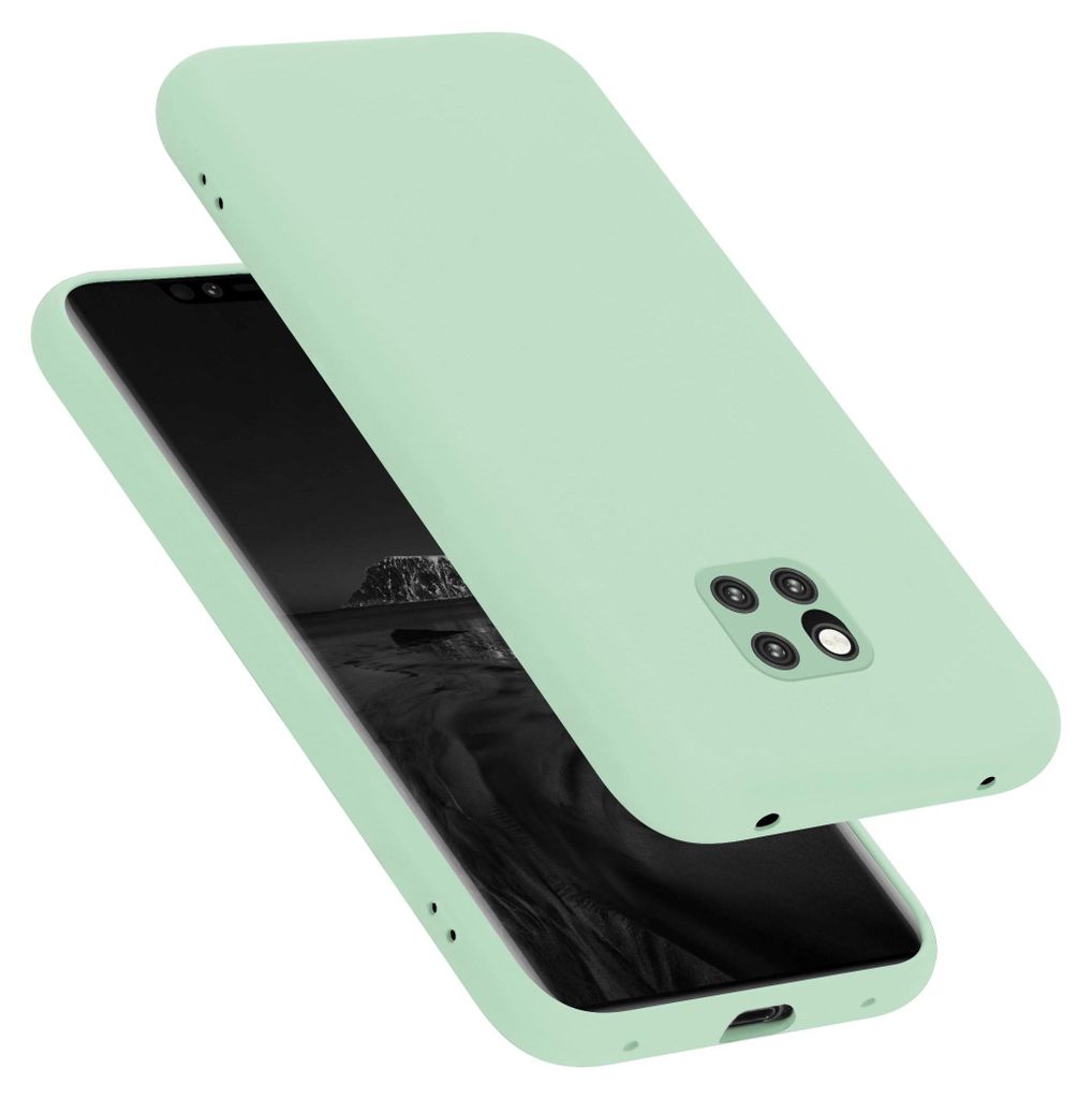 A light green phone case is shown on top of a phone.