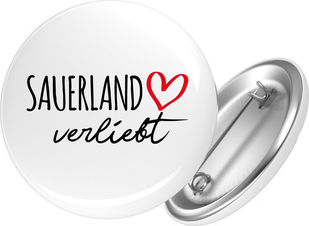 Huuraa Button Sauerland verliebt 59mm rund mit Sicherheitsnadel Ansteckbutton Geschenkidee