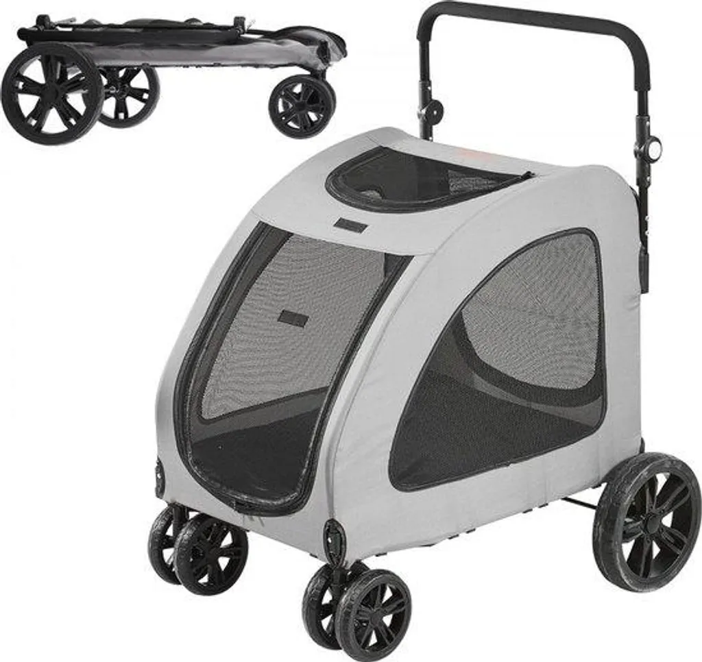Poussette pour chien 16kg avec châssis aluminium et roues EVA souples