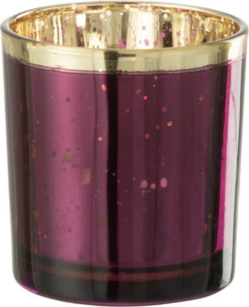 J-Line Porte-bougie en Verre Bordeaux et Bord Doré - Petit Modèle Chic