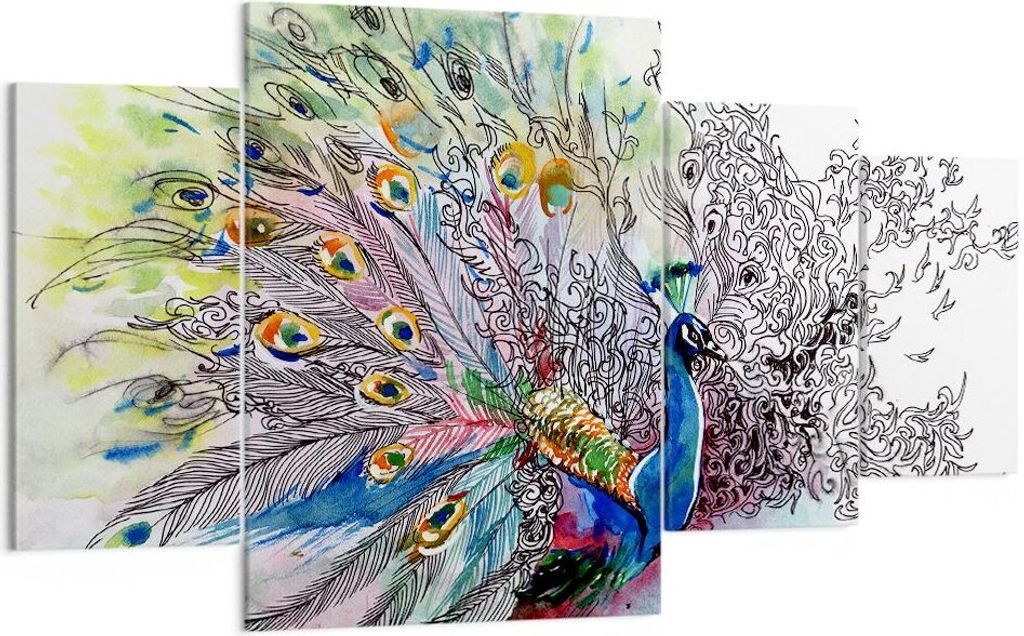 Bild auf Leinwand - Leinwandbild - Pfau Feder Farbe - 160x90cm - Wand Bild - Wanddeko - Wandbilder - Leinwanddruck - Bilder - Kunstdruck - Wanddeko...