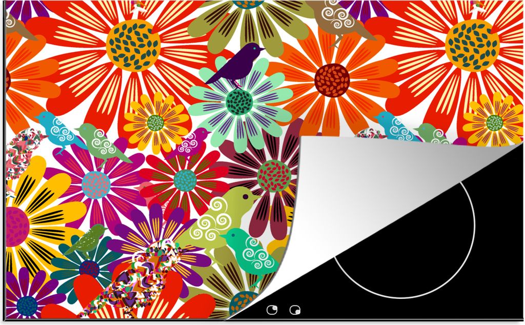 KitchenYeah Herdabdeckplatte Regenbogen - Blumen - Muster - Hippie , 80x52cm, Küche Deko, Glaskeramikkochfeld Herdabdeckung, Abdeckplatte fùr K...