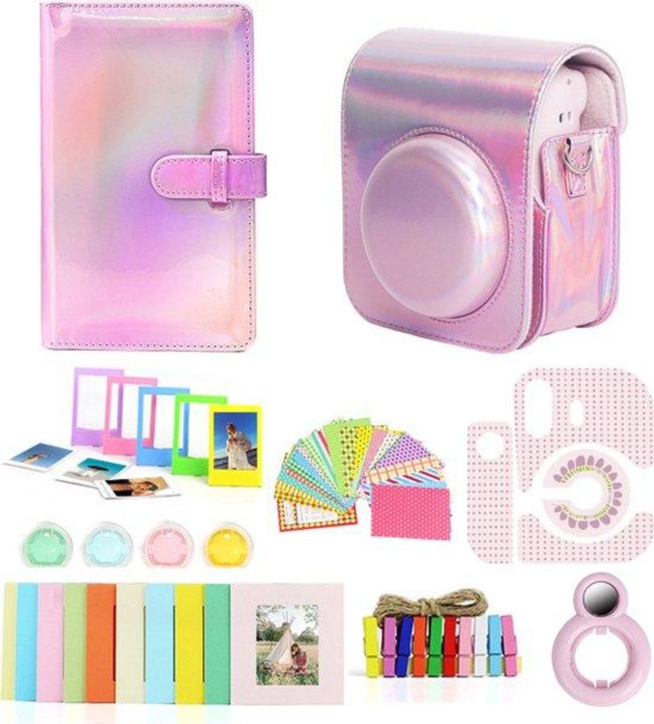Somstyle Komplettes Zubehörset für Fujifilm Instax Mini 12 – Kameratasche mit Filtern, Fotoalbum und mehr – Regenbogenrosa