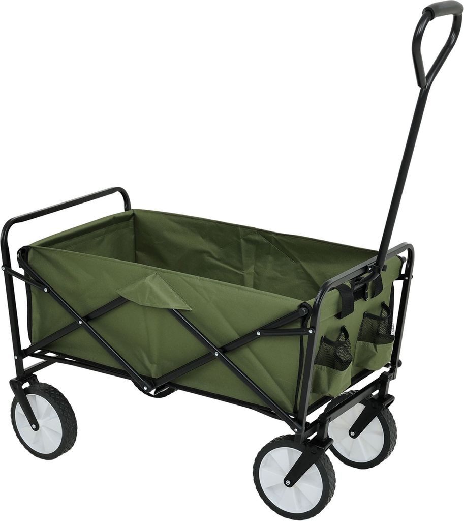 Faltbarer Bollerwagen Strandwagen mit Kunststoffrädern und 120 kg max Ladegewicht in Grün