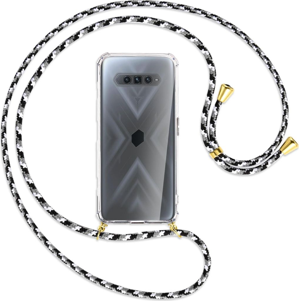 Handykette Backcover-Schutzhülle mit Band (Metall goldfarben) für Xiaomi Black Shark 4 - schwarz/grau/weiß