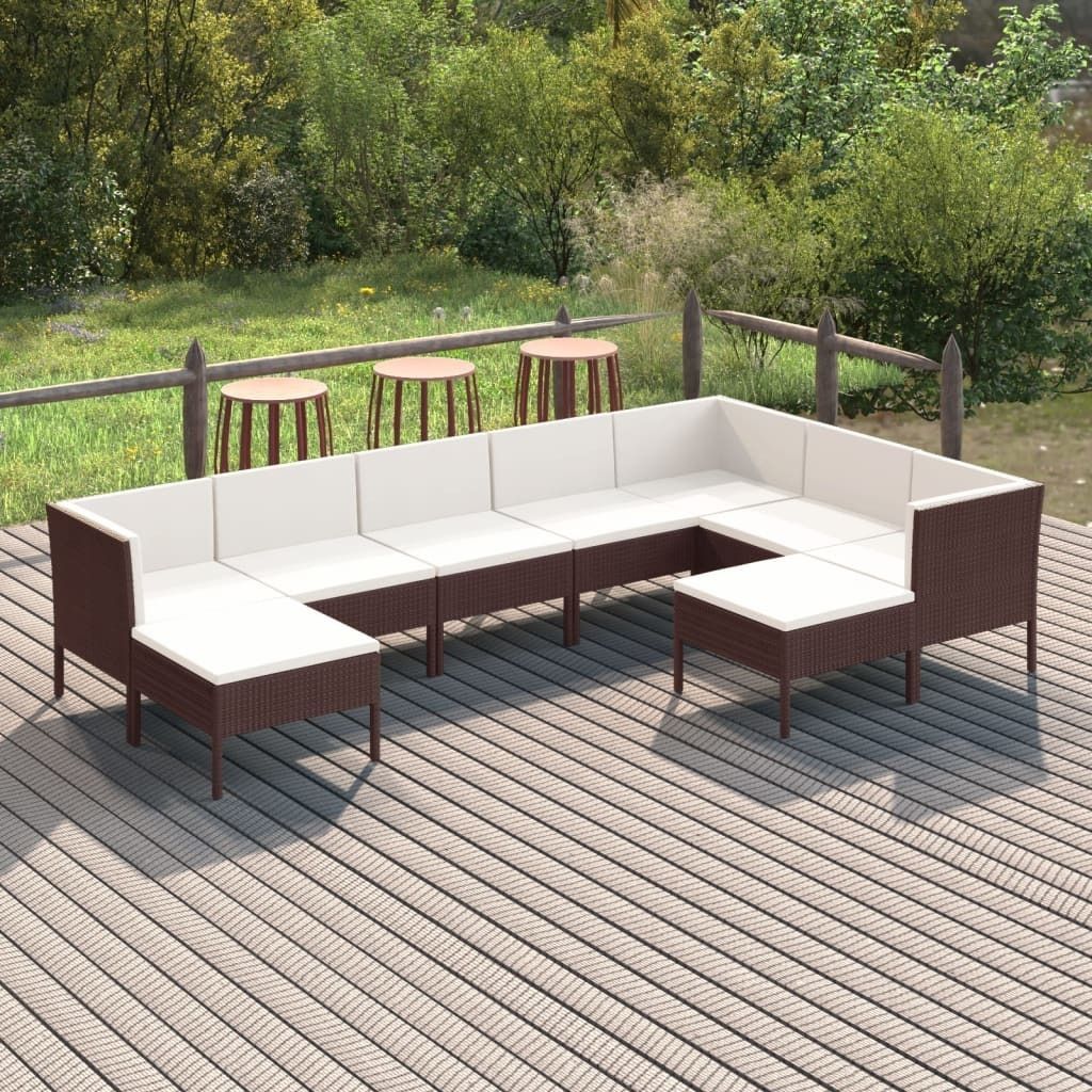 The Living Store 9-tlg. Garten-Lounge-Set mit Auflagen Poly Rattan Braun