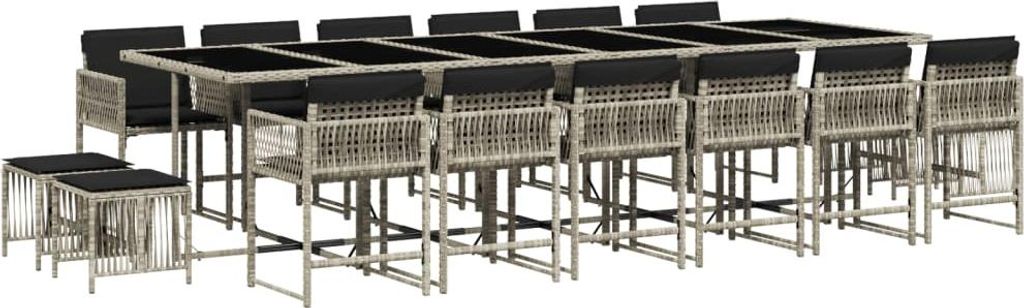 vidaXL 17-tlg. Garten-Essgruppe mit Kissen Hellgrau Poly Rattan