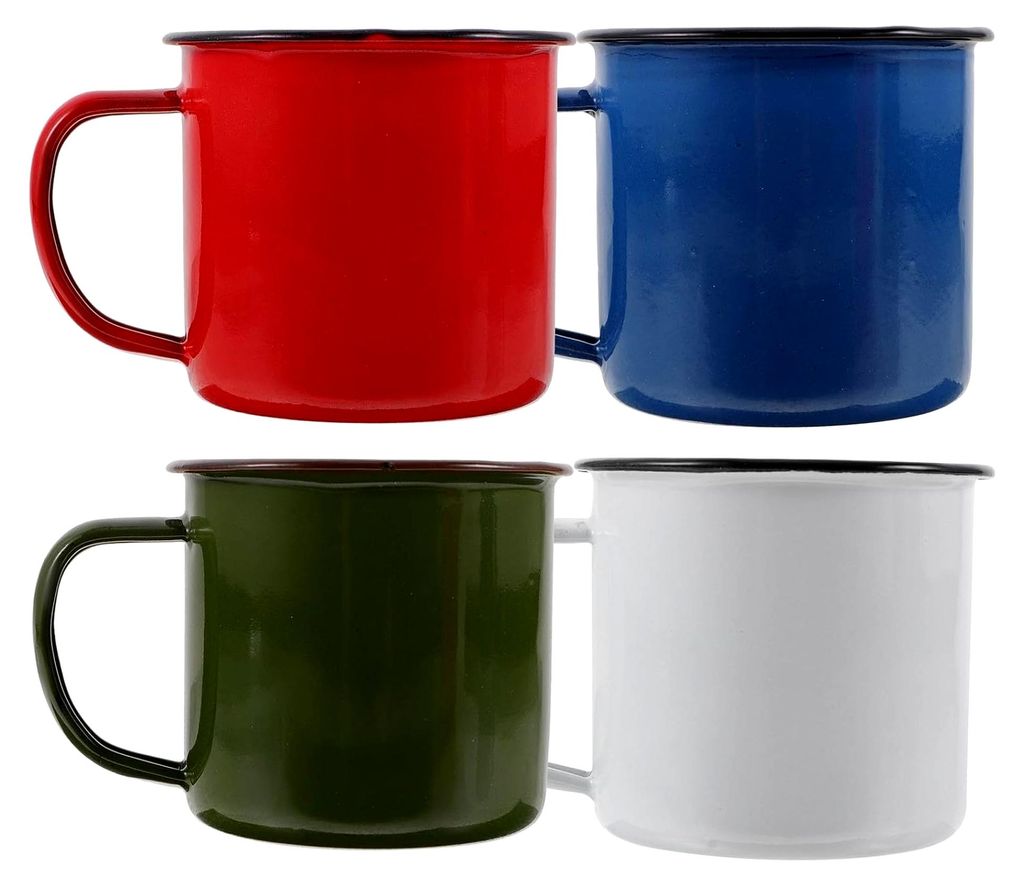 4 Stück Emaille Becher Retro Kleine Weingläser aus emailliertem Metall mit breiter Öffnung und komfortablem Griff für Camping und Picknick in z...