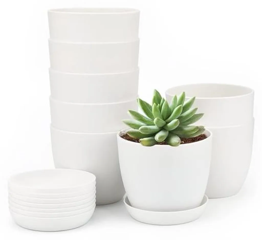 Lot de 10 vases en plastique blancs 8x10 cm pour centres de table