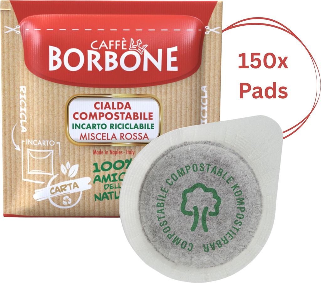 Caffè Borbone Kaffee Kompostierbare Pods, Recyclebare Verpackung, Rote Mischung - 150 stück - Kompatibel mit ESE System Papier Pads 44 mm