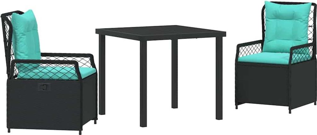 Garten Essgruppe 3 pcs Schwarz Poly-Rattan