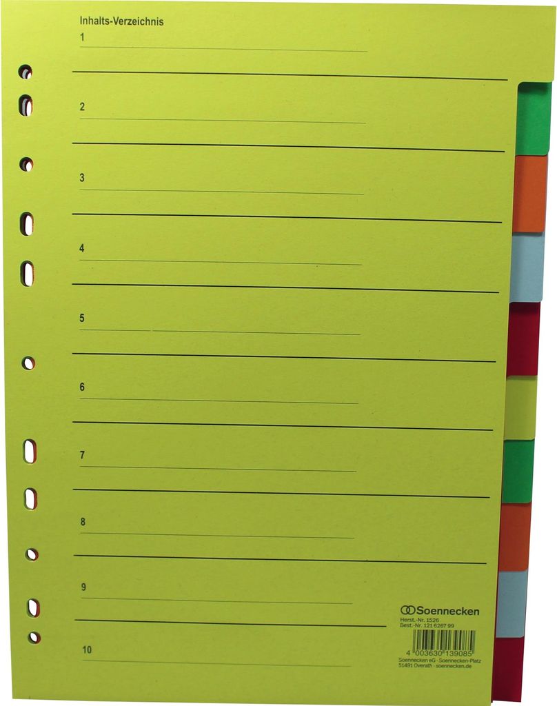 Soennecken Register 1526 blanko 22,5x29,7cm volle Höhe RC farbig