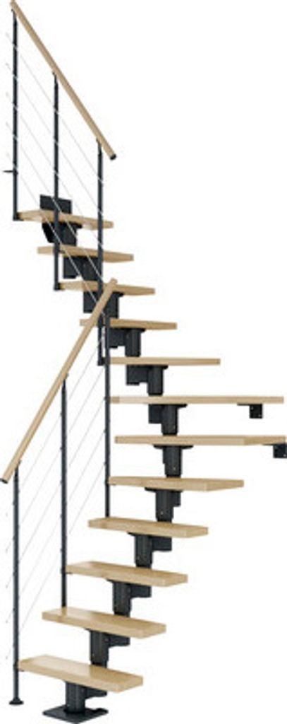 Pertura Mittelholmtreppe Spiros Ahorn Leimholz Anthrazit 1/4 gewendelt unten links/rechts 65 cm 13 Stufen / 14 Steigunge