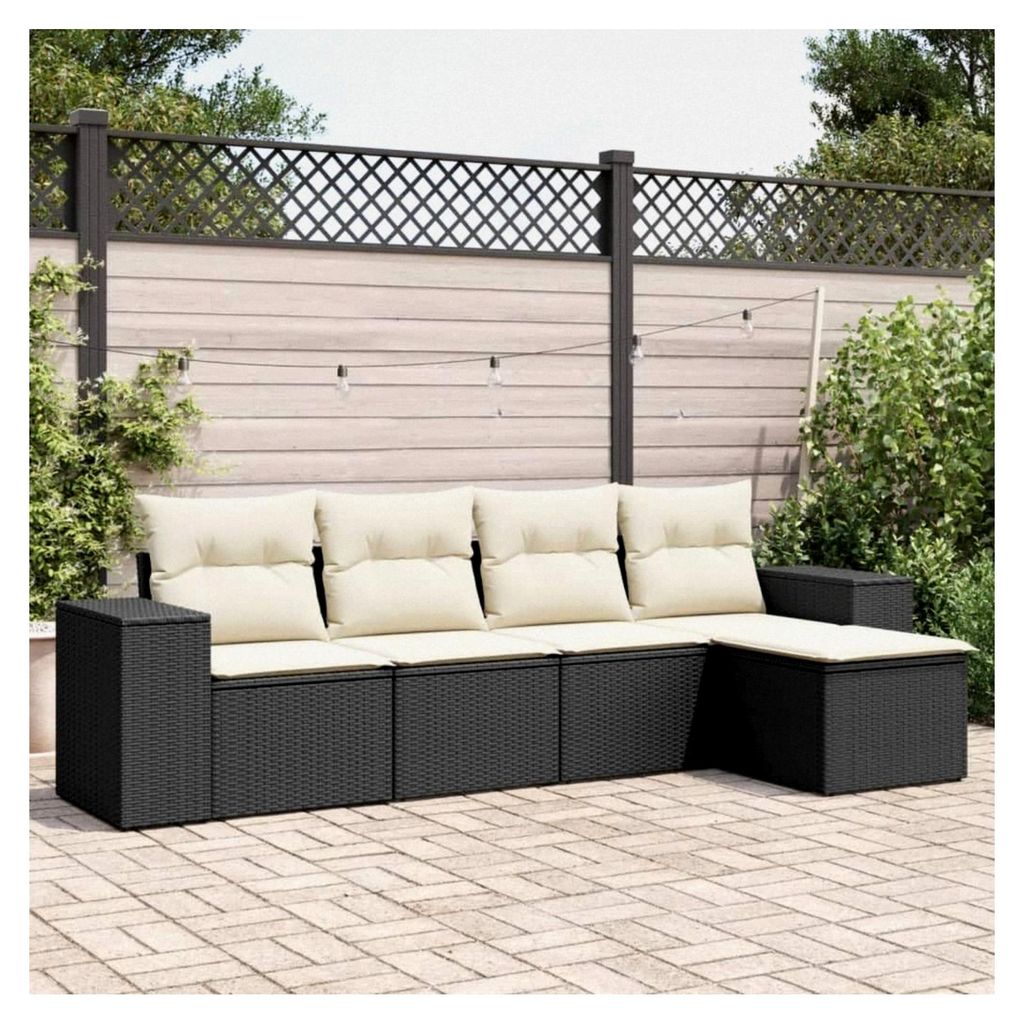Garten-Sofagarnitur Schwarz PE-Rattan 3-teilig mit Kissen - für Terrasse und Innenbereich