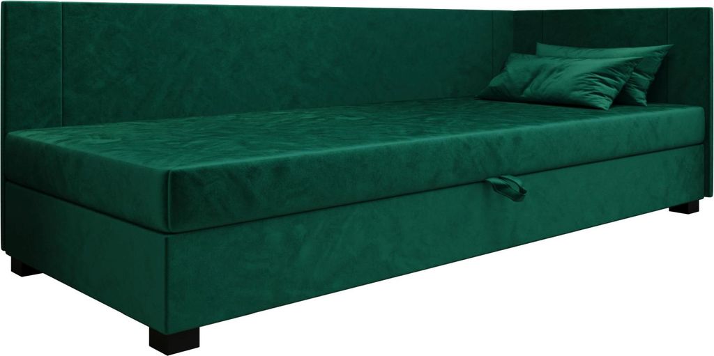AURA SOFA Boxspringbett AXEL PLUS 110x195 Komplett-Set mit Bonell Matratze, Polsterbett mit Bettkästen - Grün, MONOLITH 37