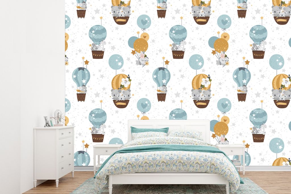 MuchoWow Fototapete für Wohnzimmer oder Schlafzimmer Wandtapete Vinyl Motivtapete Jungen - Muster - Luftballon - Kinder - 415x300 cm - Küche
