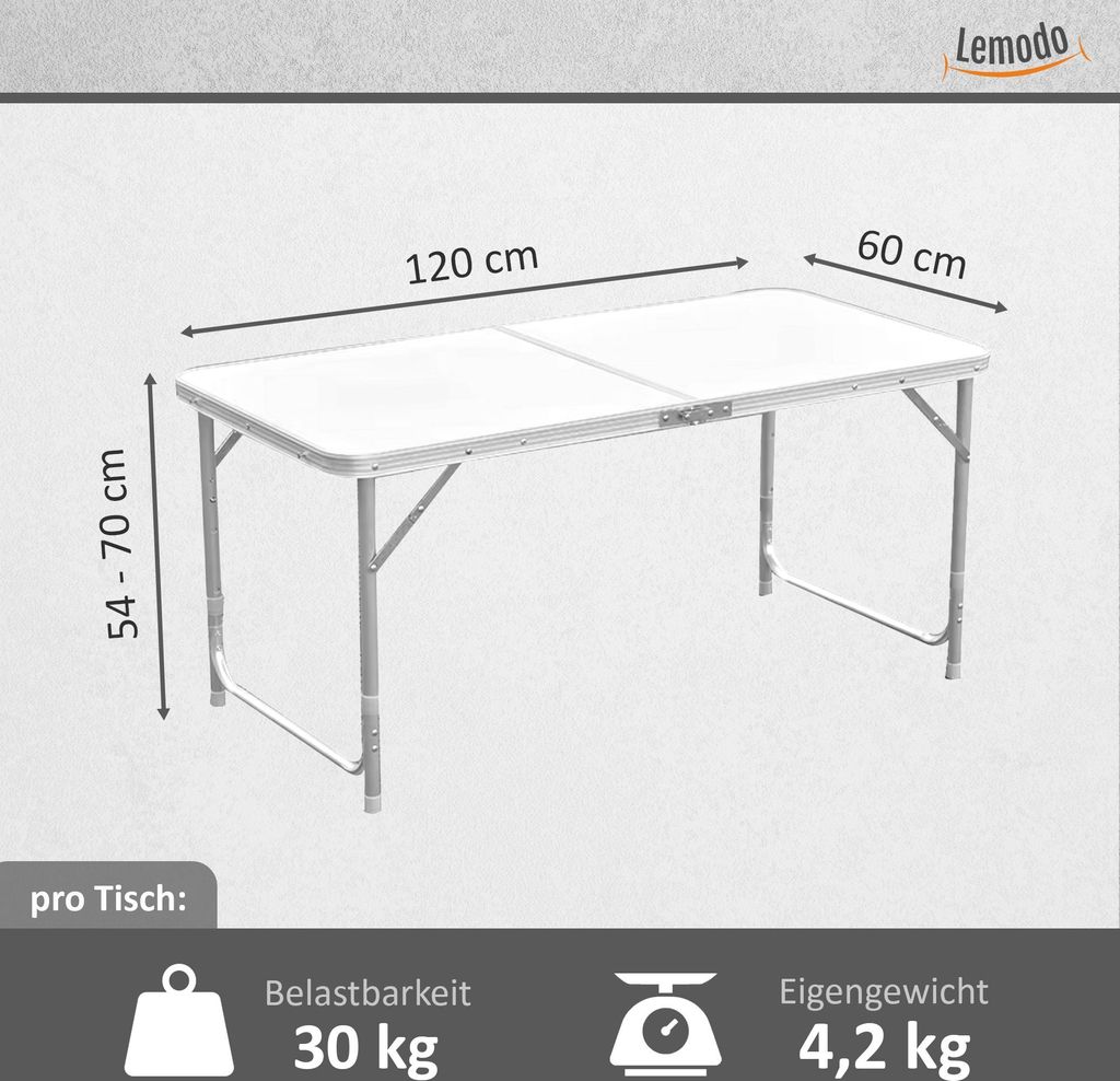 Höhenverstellbarer Klapptisch, weiß, Campingtisch 120 x 60 Produktbild 6
