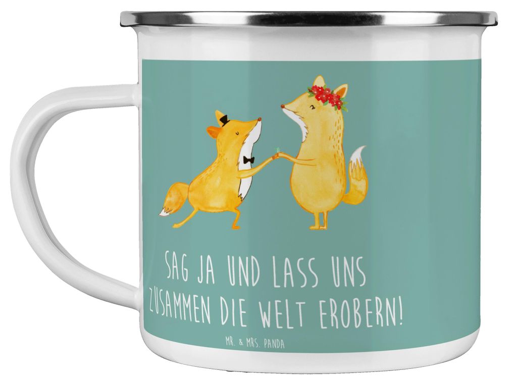 Mr. & Mrs. Panda Emaille Tasse Heiratsantrag Abenteuer - Meeresbrise - Geschenk, Heiraten, zusammen die Welt erobern, Liebesmoment, becher, Geschen...