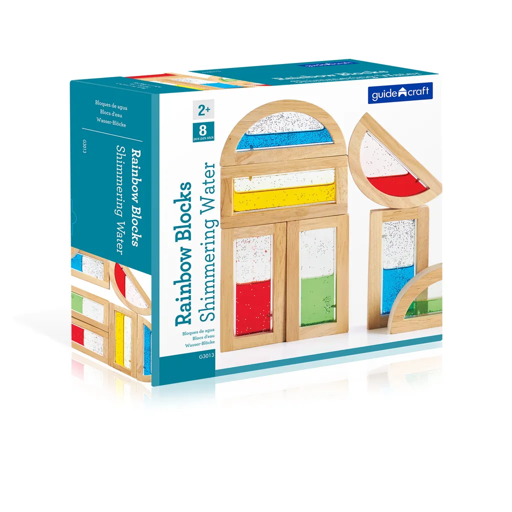 Blocs arc-en-ciel sensoriels pailletés et eau colorée Guide Craft
