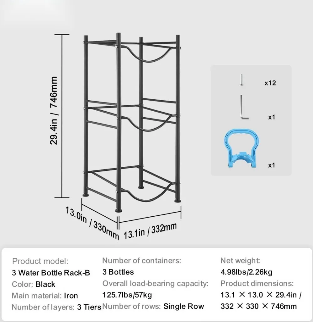 Support pour pichets d'eau - Rack 3 bouteilles noir pour maison et bureau - 7