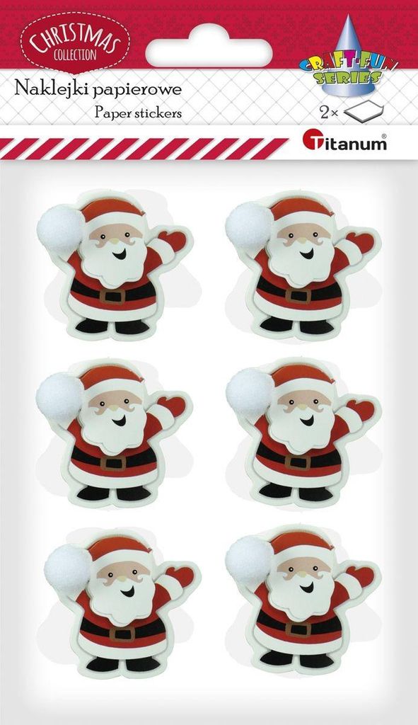 3D Papieraufkleber Weihnachtsmann mit Pompon 12 Stück Titanum