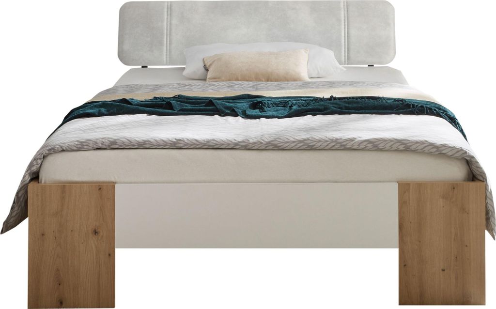 Futonbett LINO mit gepolstertem Kunstleder-Kopfteil, Weiß, Artisan Eiche