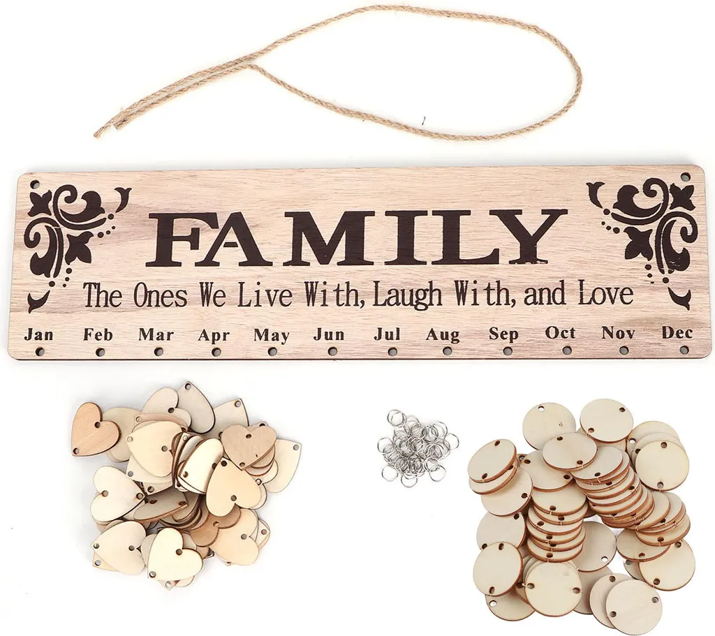 Calendario Compleanni in Legno da Appendere - Promemoria Famiglia e Amici