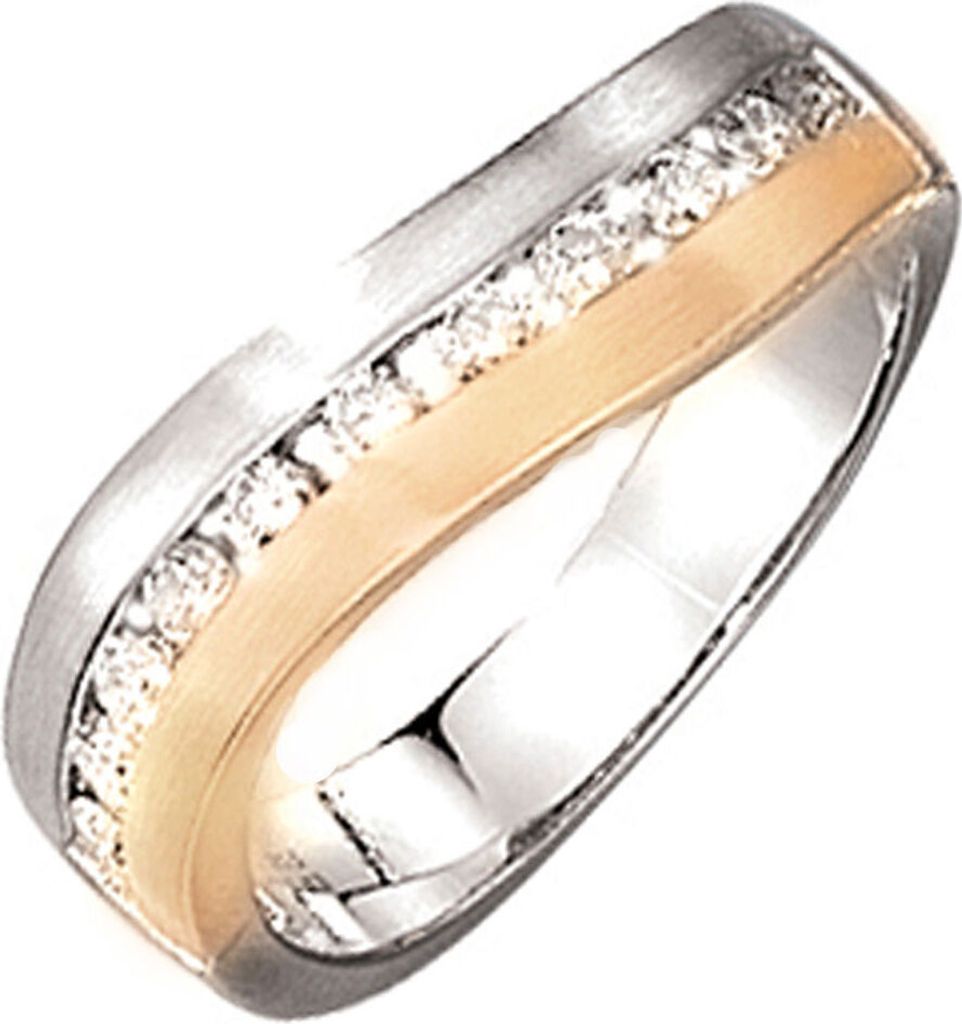 Ring mit 11 weißen Diamanten 0,55 Ct. 585 Gold gelb/weiß bicolor mattiert Damen Innenumfang 58mm Ø18.5mm