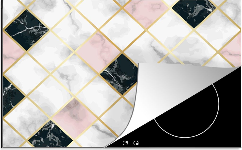 KitchenYeah Herdabdeckplatte Marmor - Geometrische Formen - Muster - Luxus , 80x52cm, Küche Deko, Glaskeramikkochfeld Herdabdeckung, Abdeckplatt...