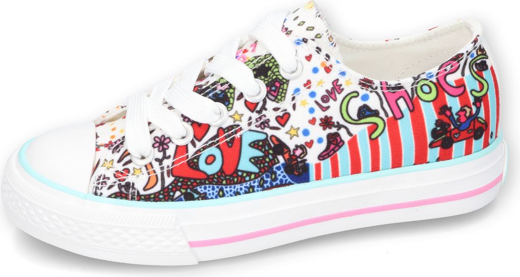 DOCKERS by Gerli Canvas Damen / Kinder Sneaker Low Top Schuhe X-Art Limitiert, Farbe:Weiß (Weiss / Multi), Größe:EUR 38