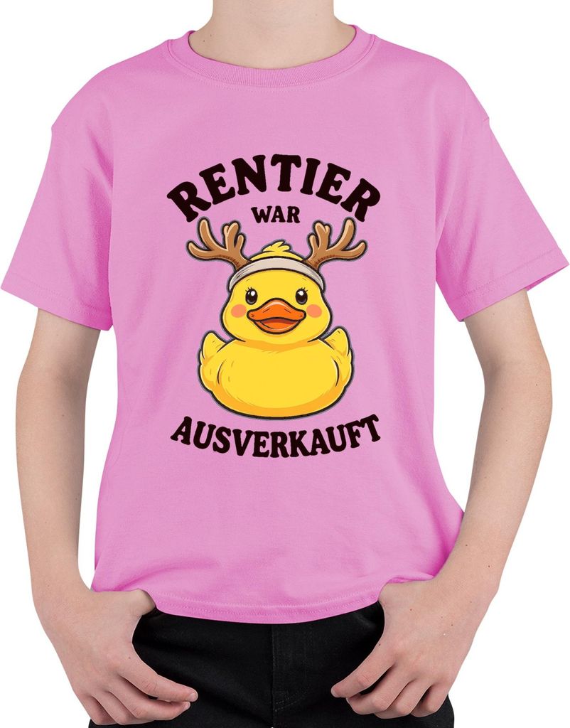 Rentier war t Weihnachten Gummiente Rentierhörner Uni Kinder T-Shirt, Pink, 128