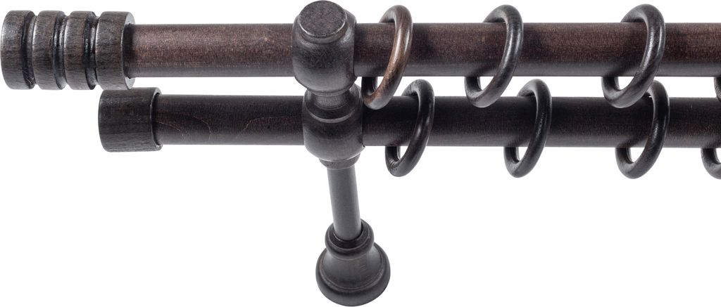 SN Deco - Stilgarnitur Gardinenstange Vorhangstange Pisa, Holz, 28mm, 2-Lauf, Komplettset mit Ringen, Farbe Wenge 480cm (6x160cm)