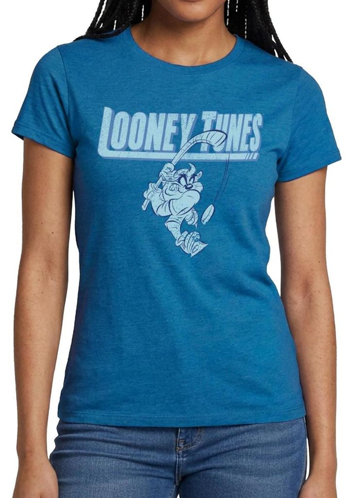 Spreadshirt Looney Tunes Eishockey Tasmanian Devil Frauen T-Shirt, S, Antikblaues Saphir meliert