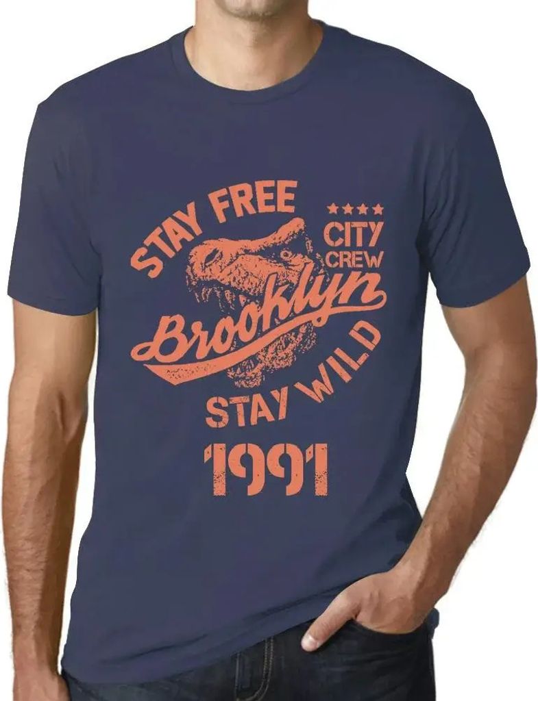 Herren Grafik T-Shirt Stay Free Stay Wild 1991 Geschenk 33. Geburtstag Jahrestag 33 Jahre Jubiläum 33 Jährige Mann Jahrgang 1991 Kurzarm Lustige ...