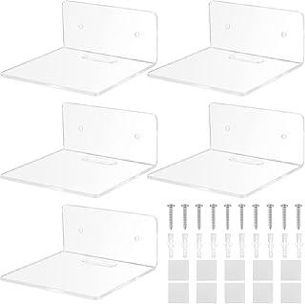 jiuxlaan 5 STK Kleine Wandregal Klar, Kleines Regal Wand, Acryl Schwebendes Regalbrett, Mini Wand Regal Schweberegal für Schlafzimmer Badezimmer W...