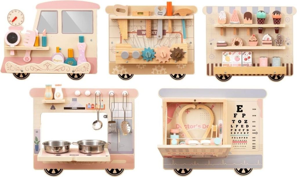 Wandmontiertes 5-in-1-Aktivitätsbrett für Kinder, 63 Zubehörteile