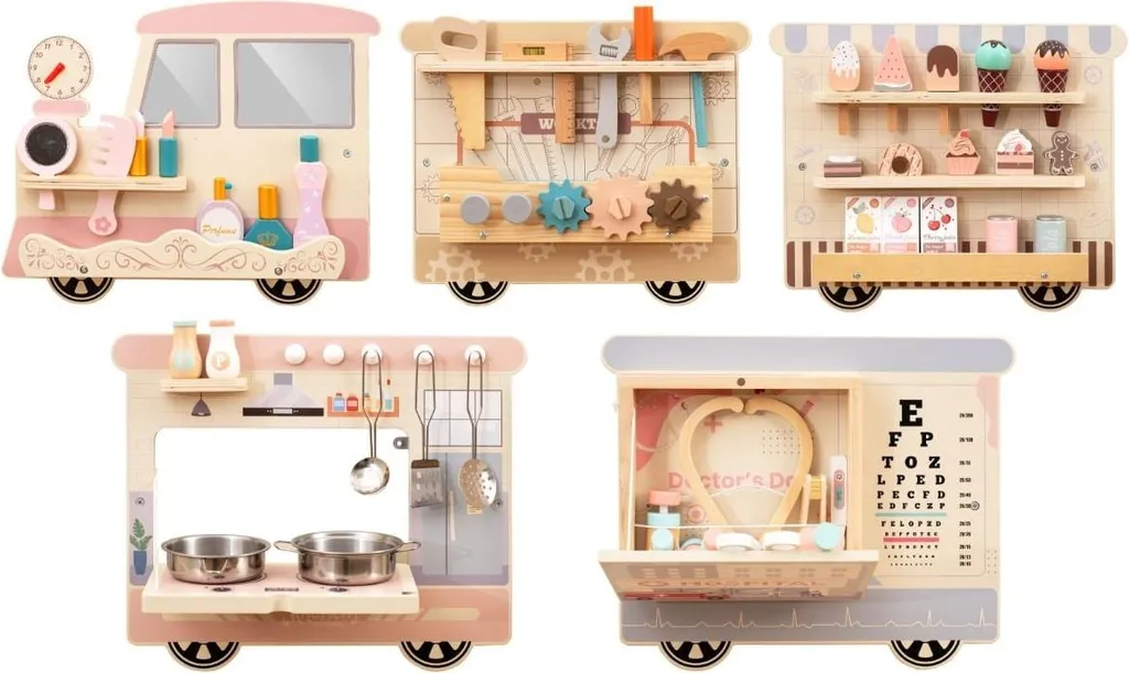 Tableau d'activités mural 5 en 1 pour enfants avec 63 accessoires ludiques