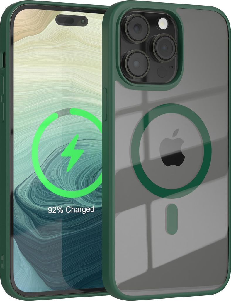 EAZY CASE Clear MagSafe Case für Apple iPhone 14 Pro Max, Qi-Charging, Silikon mit Kameraschutz, Bumper Case in Grün