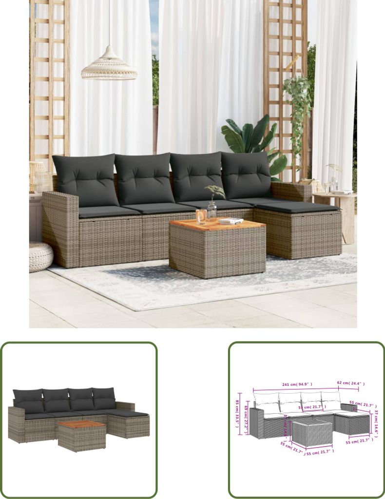 The Living Store 6-tlg. Garten-Sofagarnitur mit Kissen Grau Produktbild 