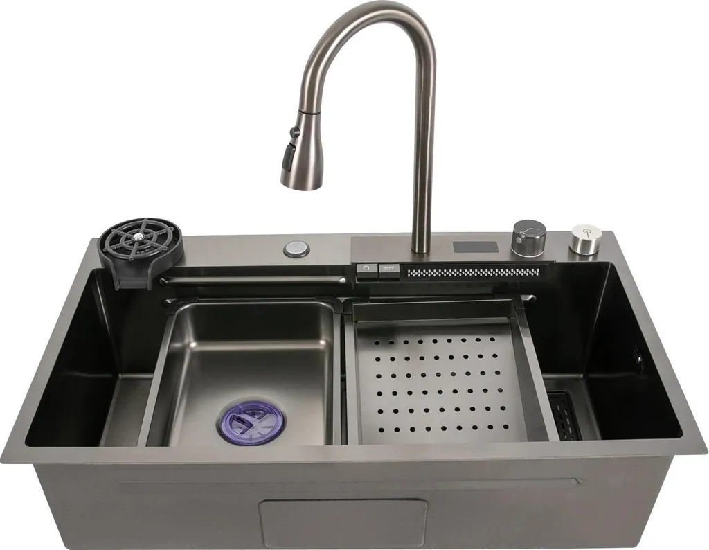Évier de cuisine 80 cm en acier inoxydable avec robinet extractible