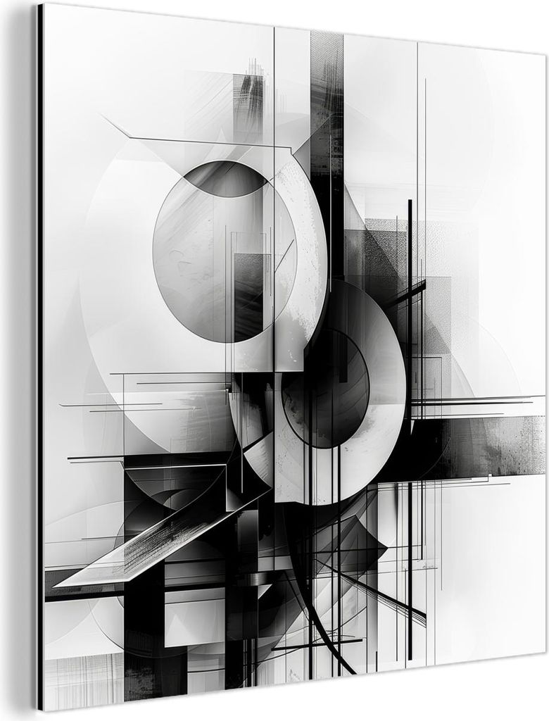 MuchoWow Wanddekoration Metall Metallbild Wandkunst 90x90 cm Abstrakt - Kunst - Modern - Schwarz und weiß MuchoWow Aluminium Gemälde - Dekoration...