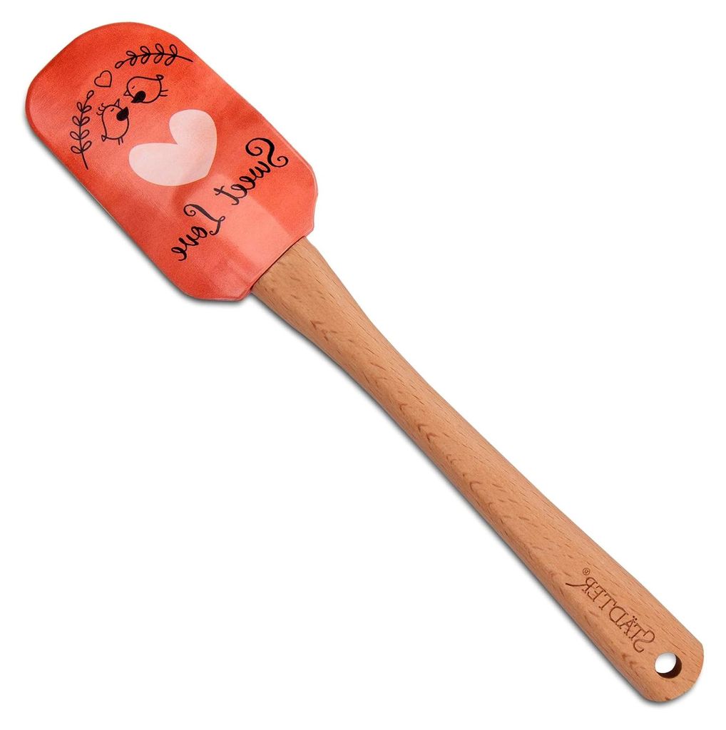 Teigschaber Sweet Love aus Holz und Silikon, Holzfarbe und Rot, Länge: 25 cm
